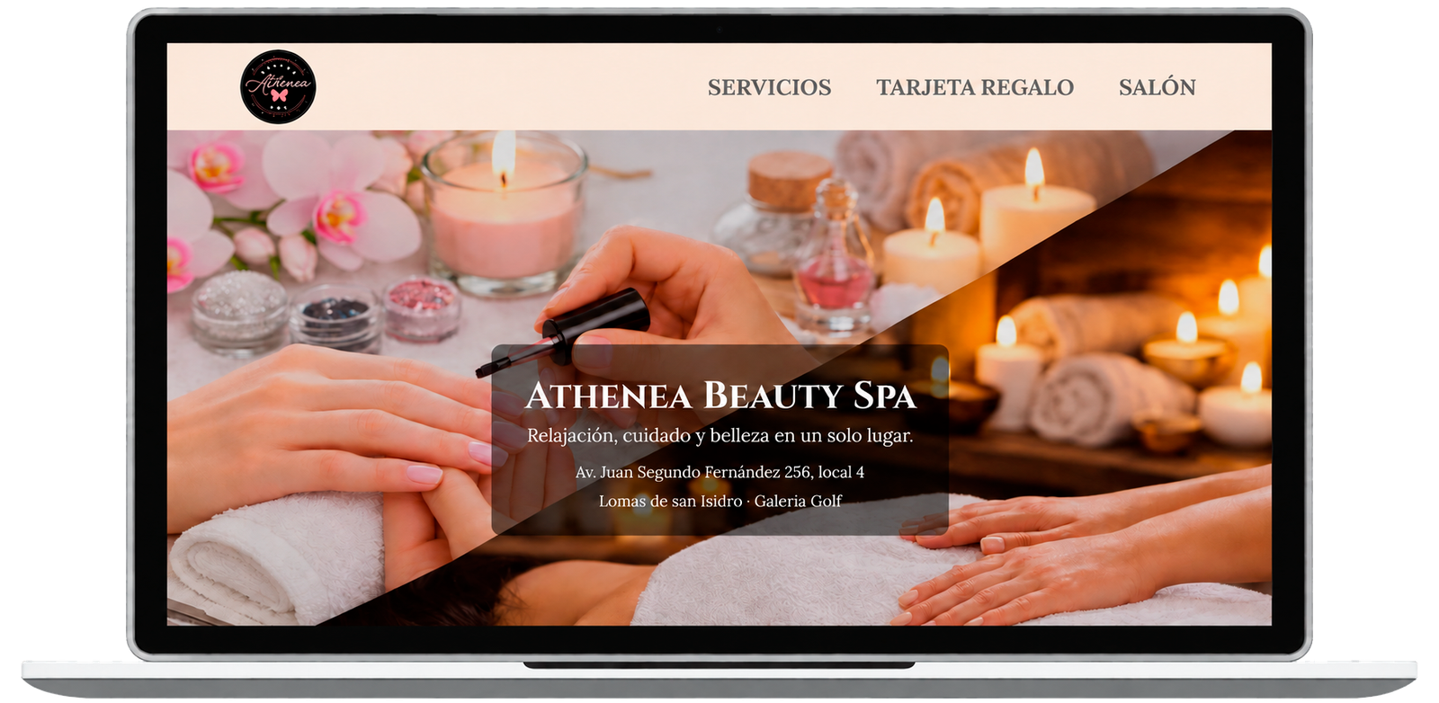 Laptop con el sitio web de Athenea Beauty Spa